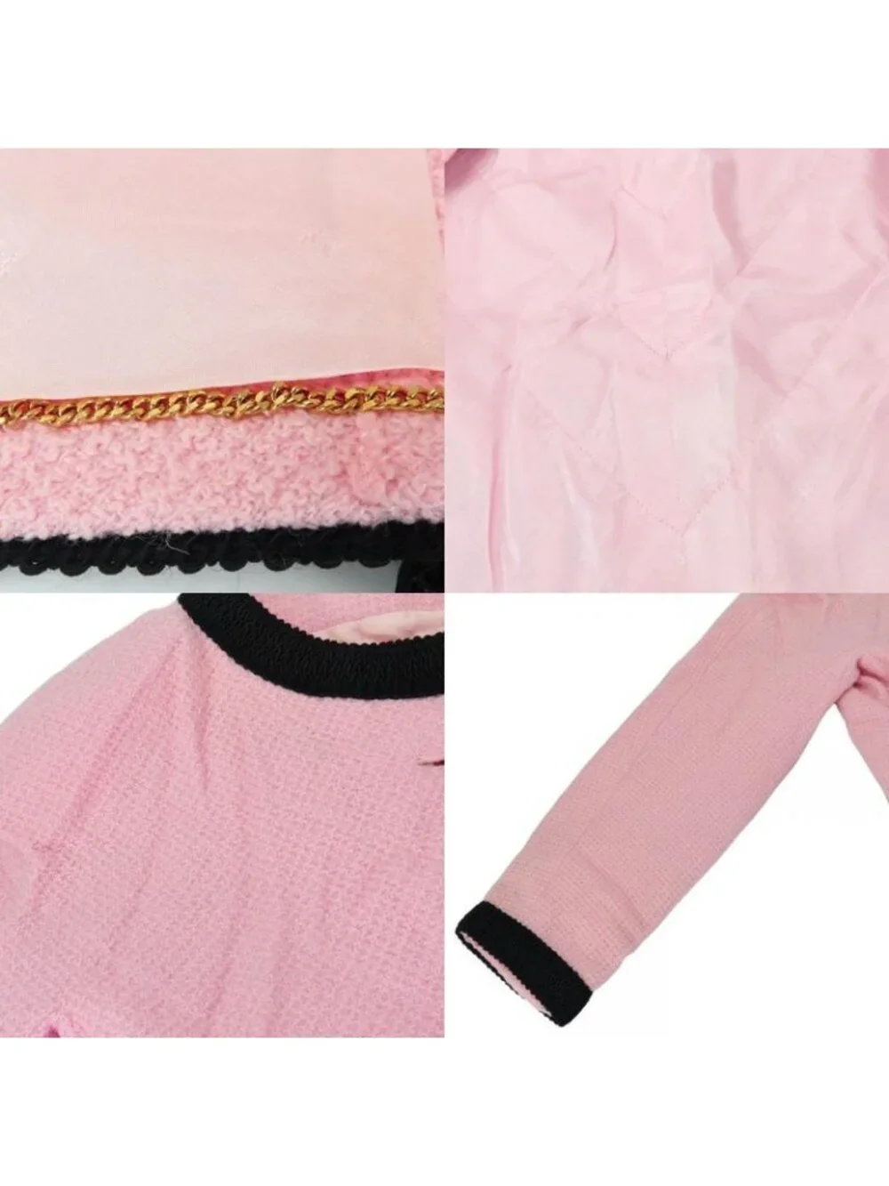 Chanel Set Suit 36 Wool Silk Pink Black Bicolor Coco Button Apparel Women